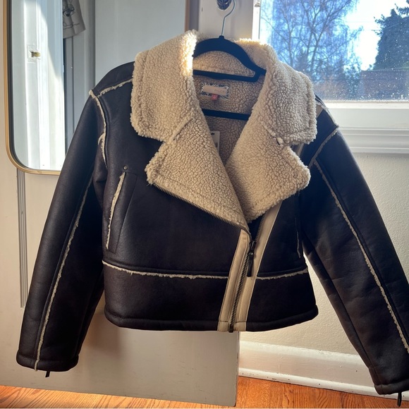 NWT Anthropologie Faux Leather Sherpa Aviator Jacket - Picture 4 of 6